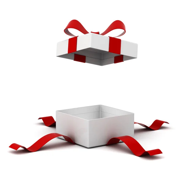 Offene Geschenkschachtel Mit Roter Schleife Auf Weißem Hintergrund Mit Schatten — Stockfoto