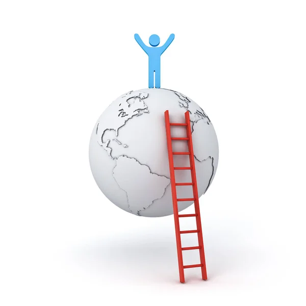 Man Climbing Ladder Standing Arms Wide Open Top World Business — Stock Photo, Image