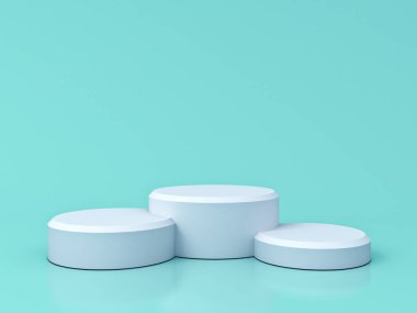 Boş beyaz podyum yansımaları ve gölgeler 3d render ile yeşil pastel renk arka plan üzerinde izole