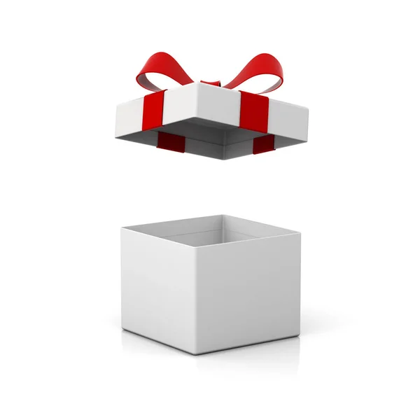 Открыть Подарок Коробка Красной Лентой Лук Изолирован Белом Фоне Тенью — стоковое фото