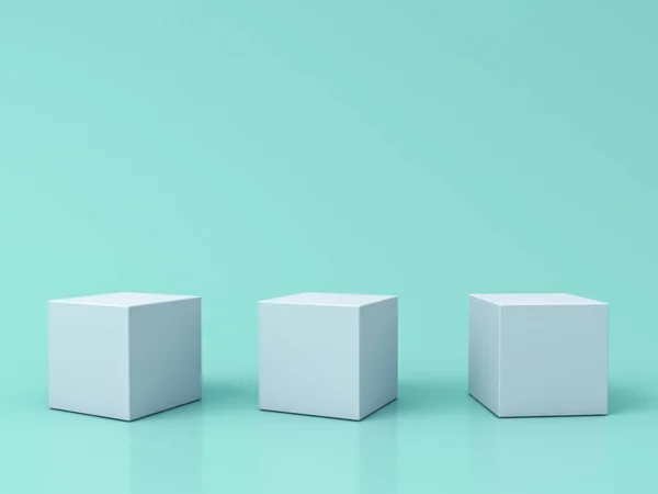 Drei Leere Weiße Box Podien Isoliert Auf Grün Pastellfarbenem Hintergrund — Stockfoto