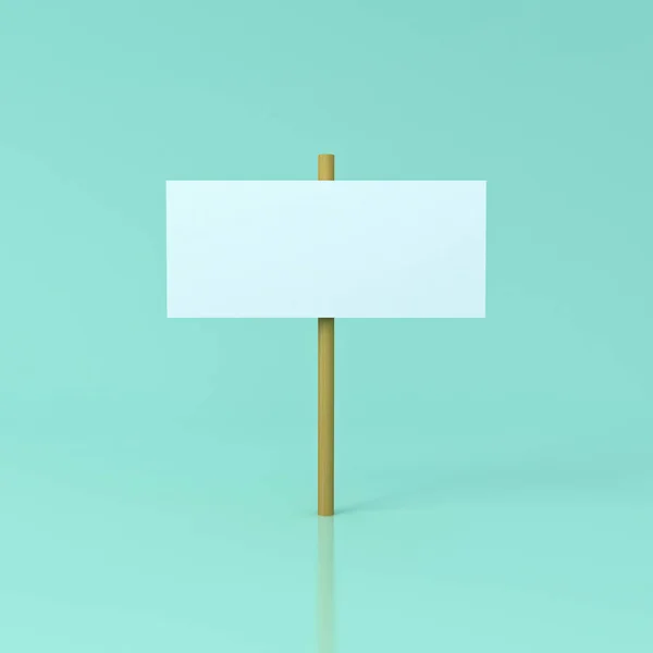 Leeres Weißes Schild Mit Holzstangenständer Isoliert Auf Blaugrünem Pastell Hintergrund — Stockfoto