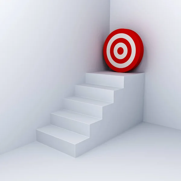 Objetivo Visar Conceito Negócio Escadas Brancas Visam Placa Dardo Vermelho — Fotografia de Stock