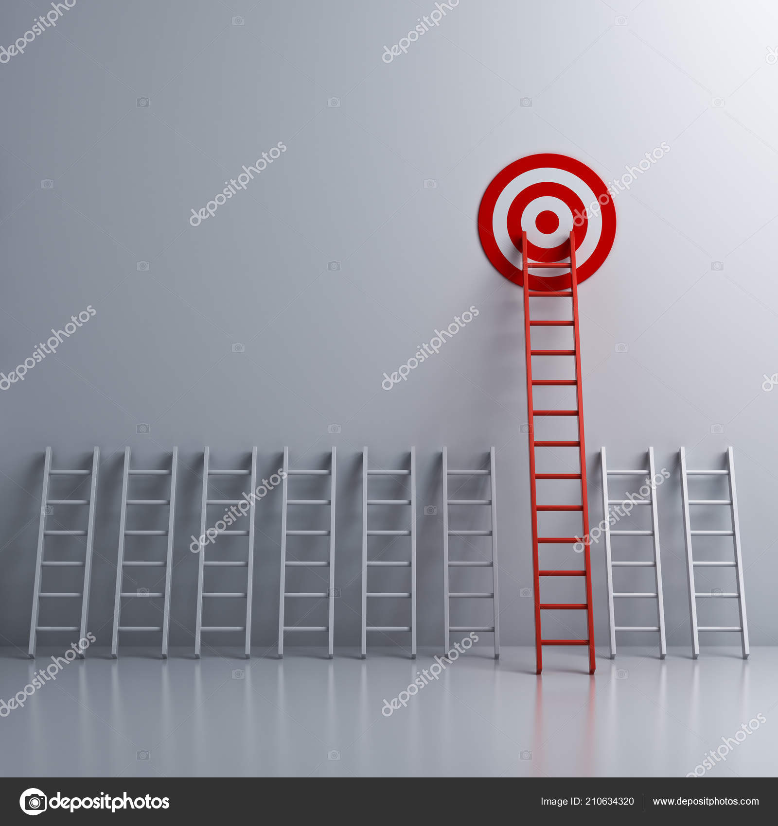 Long Red Ladder Goal Target Business Concepts Rendering Stock