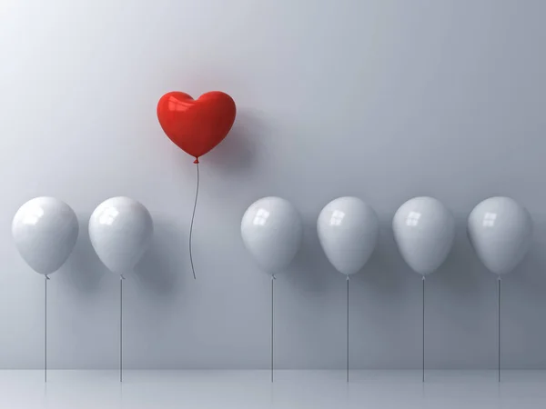 Destaque Multidão Conceito Diferente Balão Coração Vermelho Voando Para Longe — Fotografia de Stock