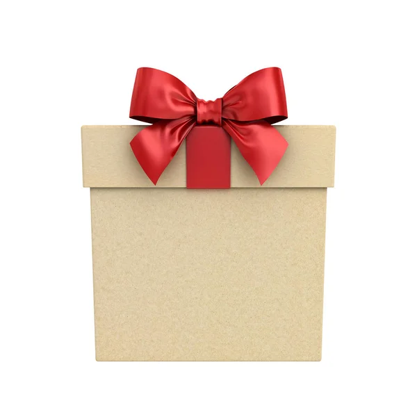 Cardboard Gift Box Present Box Red Ribbon Bow Isolated White — Stock Photo, Image