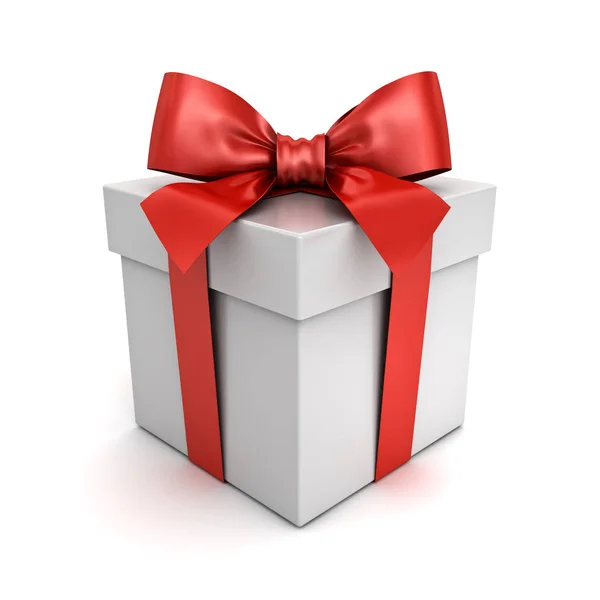 ギフト用の箱やプレゼント ボックスに赤いリボン弓シャドウ レンダリング ホワイト バック グラウンドの分離 — ストック写真