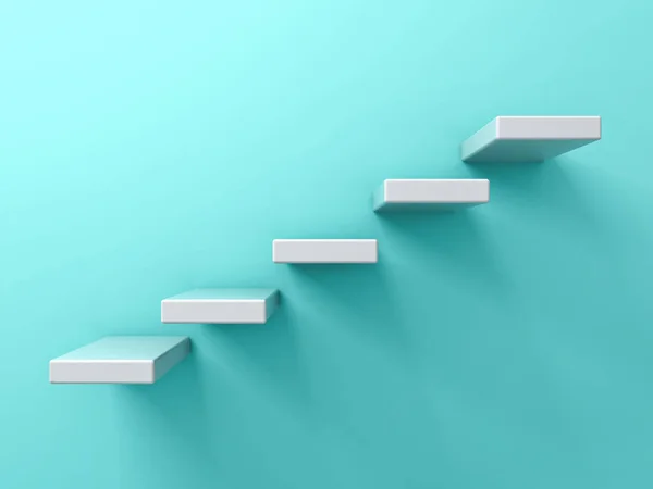 Abstrakte Weiße Treppen Oder Fünf Schritte Business Konzept Auf Blaugrüner — Stockfoto