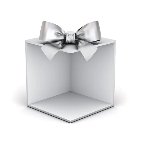 Blank Display Gift Box Backdrop Present Box Showcase Silver Ribbon — Stock Photo, Image