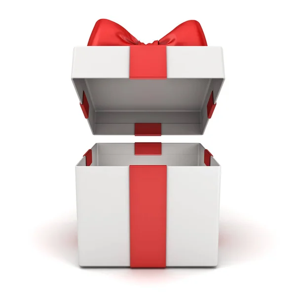 Open Gift Box Blank Present Box Red Ribbon Bow Isolated — Stock Photo, Image