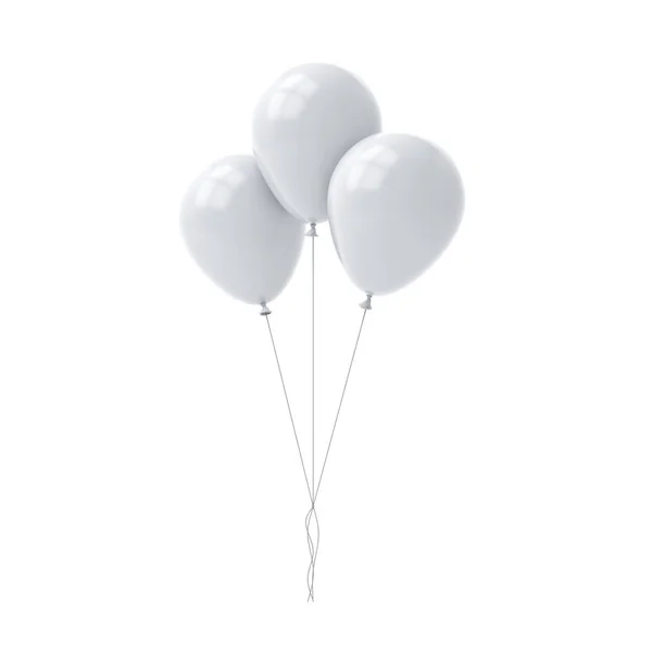 Lot Ballons Blancs Brillants Isolés Sur Fond Blanc Avec Reflets — Photo