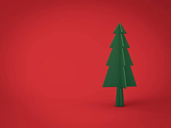 Зелена Різдвяна Ялинка Темно Червоному Тлі Різдвяного Прикраси Порожнім Простором — стокове фото