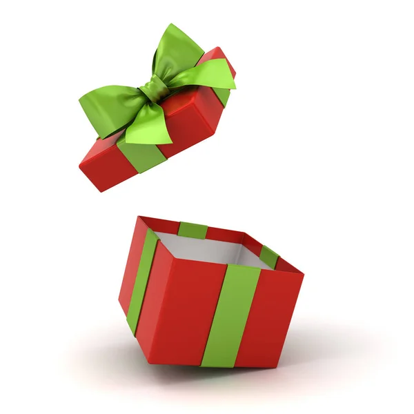 Відкрита Червона Подарункова Коробка Або Порожня Подарункова Коробка Блискучим Зеленим — стокове фото