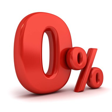 Gölge 3d render ile beyaz arka plan üzerinde sıfır yüzde veya % 0 izole kırmızı