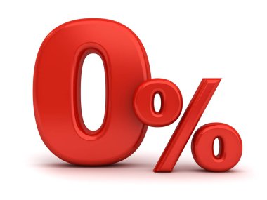 Gölge 3d render ile beyaz arka plan üzerinde sıfır yüzde veya % 0 izole kırmızı