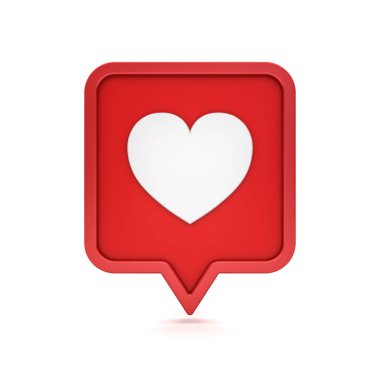 3D sosyal medya bildirim tarihlerde kalp simgesi üzerinde kırmızı yuvarlak kare PIN gölge 3d render ile beyaz arka plan üzerinde izole