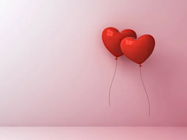 Deux Ballons Rouges Forme Coeur Étant Ensemble Sur Fond Mur — Photo