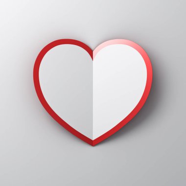 Sevgililer günü kartı arka plan 3d render için beyaz renk duvar arka plan üzerinde kırmızı kenar ve gölge ile boş beyaz kalp kağıt kesme