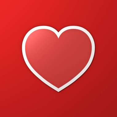 Kırmızı renk duvar arka plan için Sevgililer günü kartı arka plan 3d render gölge ile boş kırmızı kalp kağıt etiket