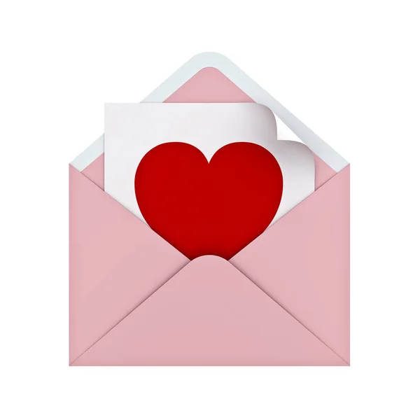Forma Coração Vermelho Branco Nota Papel Branco Envelope Cor Pastel — Fotografia de Stock