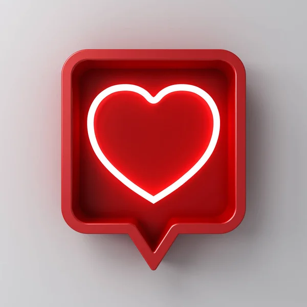 Sosyal Medya Bildirim Neon Gibi Kalp Simgesi Kırmızı Beyaz Duvar — Stok fotoğraf