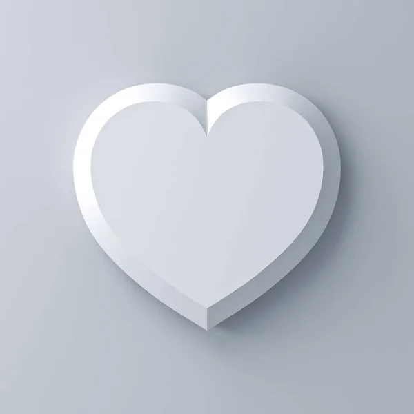 Corazón Blanco Blanco Con Sombra Aislada Sobre Fondo Blanco Renderizado —  Fotos de Stock
