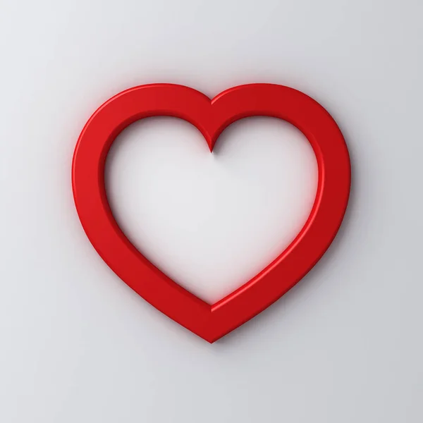Красное Сердце Выделено Фоне Белой Стены Тенью День Святого Валентина — стоковое фото