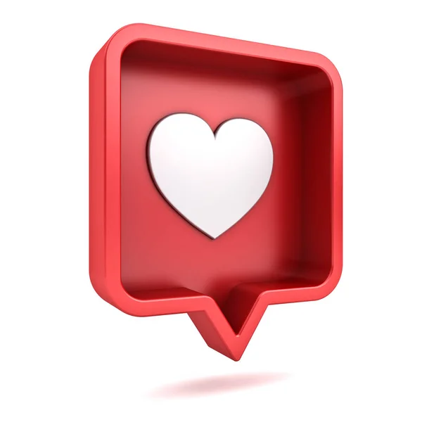 透视社交媒体通知爱象心脏图标在红色圆圆的方形别针查出在白色背景与阴影3D — 图库照片