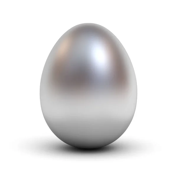 Uovo Argento Metallico Isolato Sfondo Bianco Con Riflesso Ombra Rendering — Foto Stock