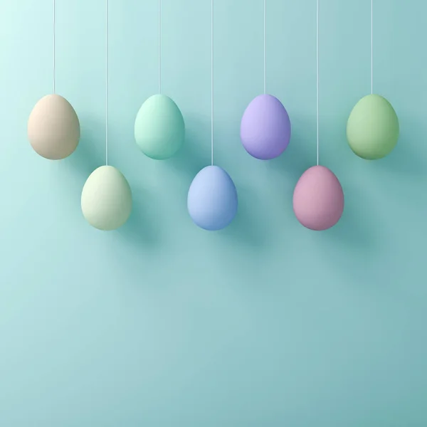Hängende Ostereier Auf Grün Blau Pastellfarbenem Wandhintergrund Mit Schatten Rendering — Stockfoto