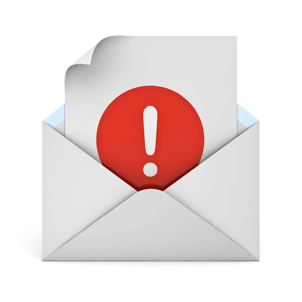 Conceito Mensagem Mail Alerta Ponto Exclamação Papel Envelope Isolado Fundo — Fotografia de Stock
