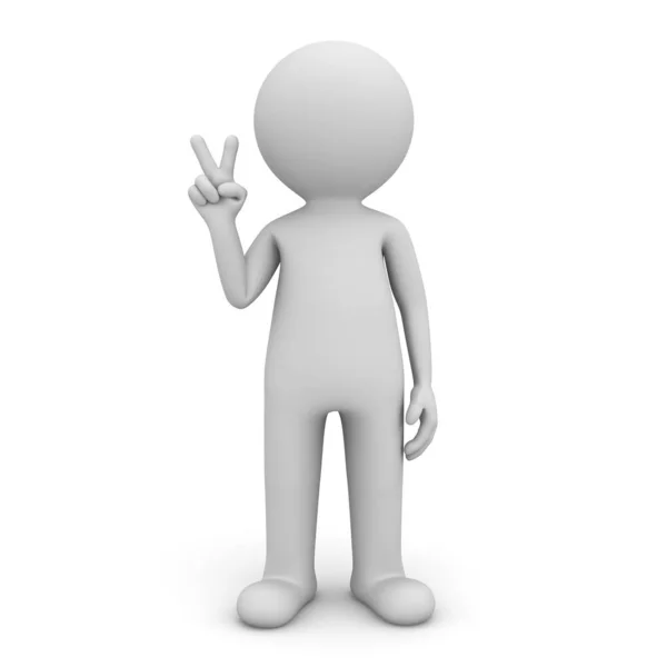 Man Standing Showing Victory Sign Gesture Isolated White Background Shadow — Stock Photo, Image