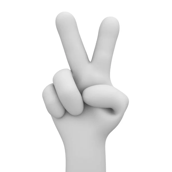 Cartoon Hand Shows Victory Sign Gesture Isolated White Background Rendering — Stock Photo, Image