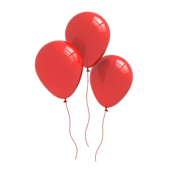 Rote Glänzende Luftballons Isoliert Über Weißem Hintergrund Mit Fensterreflexionen Rendering — Stockfoto