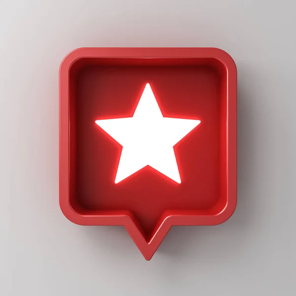 Social Media Notification Neon Light Star Icon Red Rounded Square — Stock Photo, Image