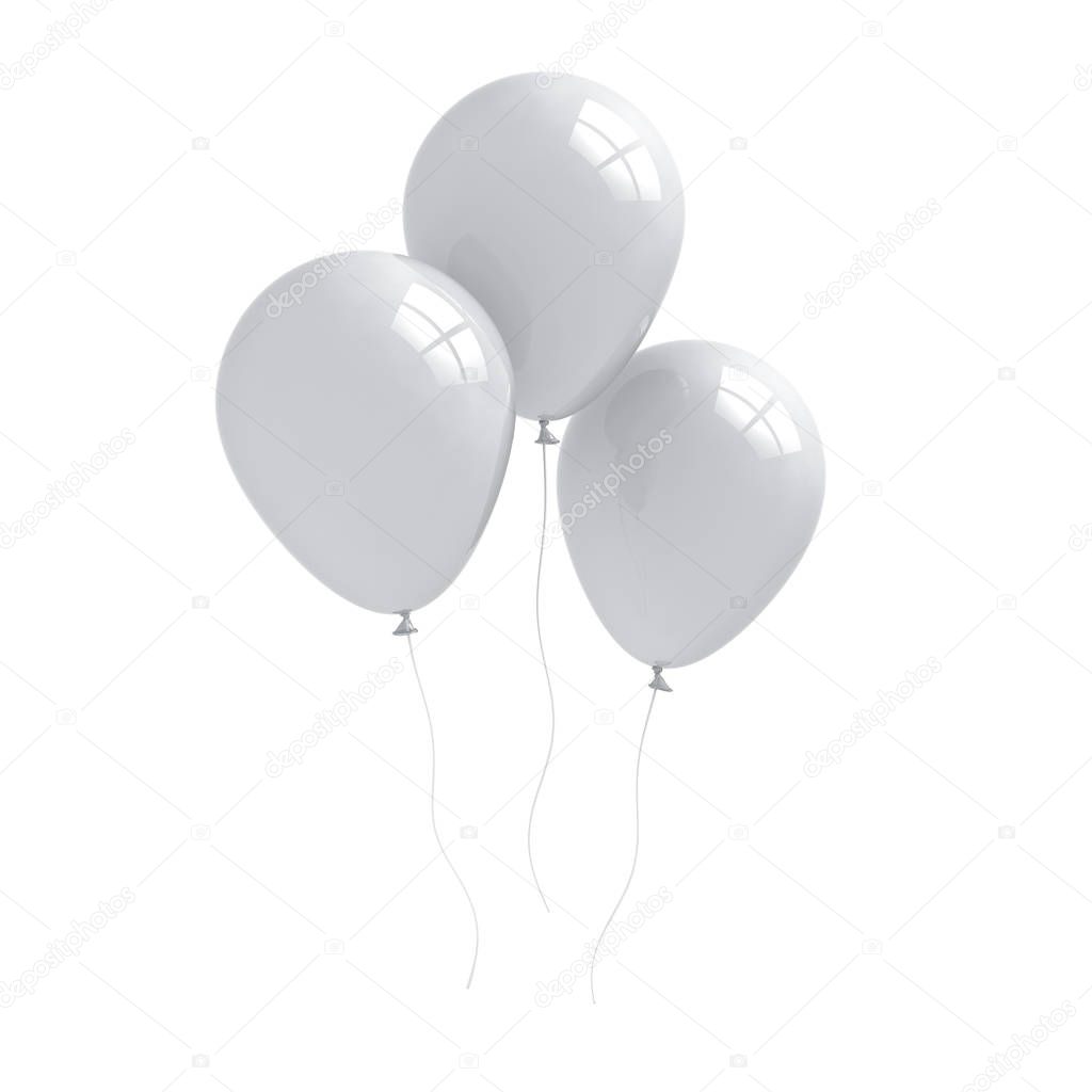 White glossy balloons isolated on white background with window reflections 3D rendering