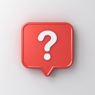 Gölge 3d render ile beyaz arka plan üzerinde izole kırmızı yuvarlak kare pin 3d sosyal medya bildirimi beyaz soru işareti simgesi