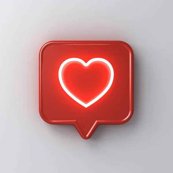 Notificação Mídia Social Neon Light Love Heart Icon Red Rounded — Fotografia de Stock