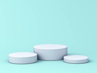 Gölgelerle mavi yeşil pastel renk arka planda izole boş beyaz podyum 3D render