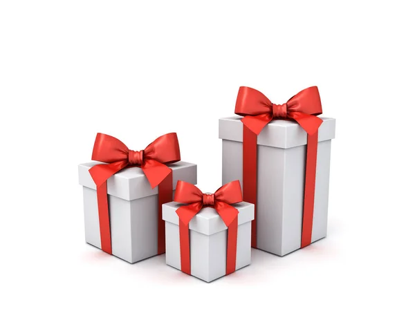 Geschenkschachteln Oder Geschenkschachtel Mit Rotem Band Und Schleife Isoliert Auf — Stockfoto