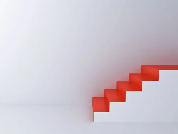 Escaleras Rojas Fondo Blanco Con Espacio Blanco Pared Representación — Foto de Stock