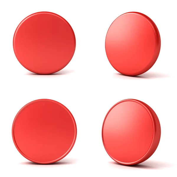 Blank Red Button Badge Isolated White Background Shadow Rendering — Stock Photo, Image