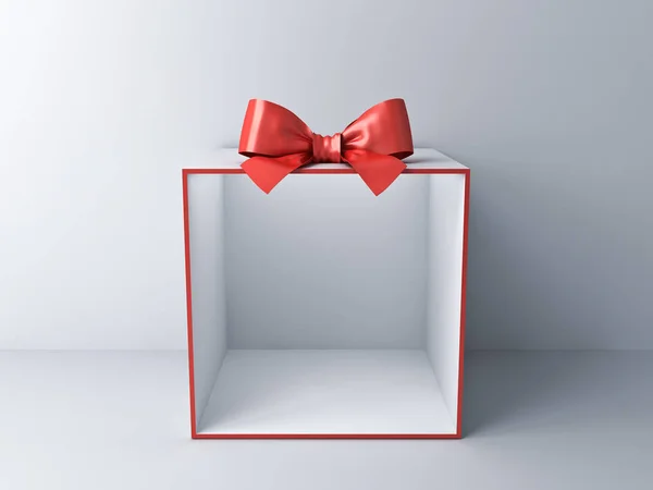 Red bows top view. Realistic gift bow with ribbon. White present boxes By  ONYX