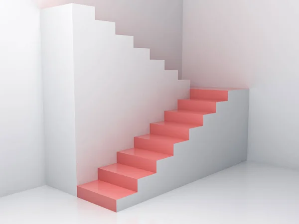 モダンなインテリアデザイン反射3Dレンダリングと白い部屋の背景にピンクのパステルカラーの階段 — ストック写真