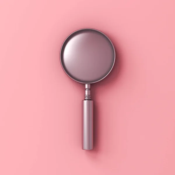 Metall Silber Lupe Isoliert Auf Rosa Pastellfarbe Hintergrund Mit Schatten — Stockfoto