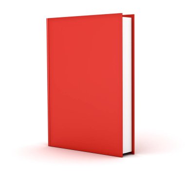 Boş kırmızı ciltli kitap beyaz arkaplanda izole edilmiş ve 3B gölgelendirilmiş
