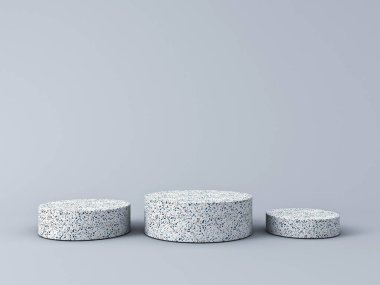 Boş mermer ürün podyum kaidesi Gri arkaplanda izole edilmiş ve 3D gölgelendirilmiş