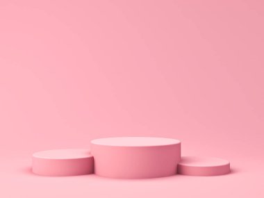 Pembe pastel arka planda izole edilmiş boş pembe ürün podyum kaidesi.
