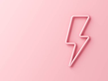 Tatlı pembe şimşek ya da gök gürültüsü pembe renkli duvar arka planında izole edilmiş ve gölgesi 3D.