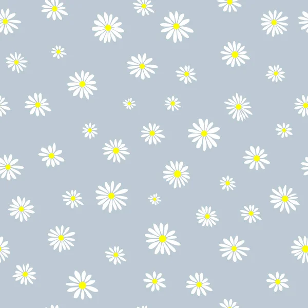 Giysiler için papatya deseni Grafik Vektör Yazdırma. Mavi arka planda beyaz papatyalar kusursuz vektör deseni. Düz dizaynlı Daisy. Basit papatya çiçeği elle çizilmiş. Vektör çizimi. Çiçek tıkırtısı